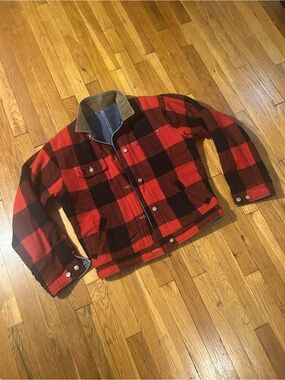 Polo Ralph Lauren Reversible Red & Black Buffalo Plaid Jacket with Leather Patch